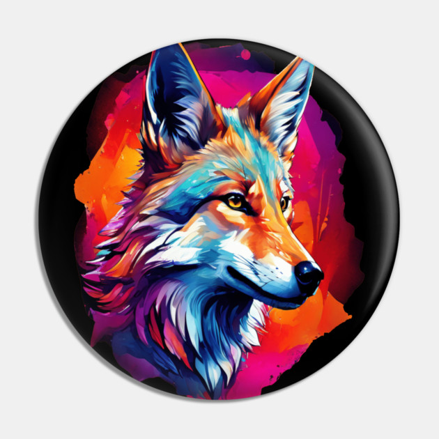 Jackal in Watercolor Splash Pin by BirdsnStuff