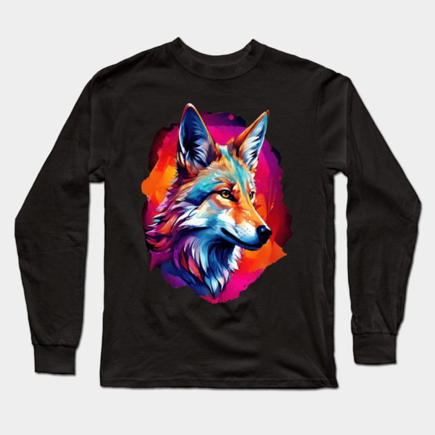 Jackal in Watercolor Splash Long Sleeve T-Shirt by BirdsnStuff