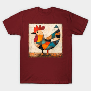 Chicken - Cubist Style Retro Colorful Abstract Design T-Shirt