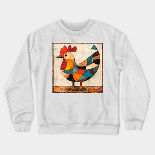 Chicken - Cubist Style Retro Colorful Abstract Design Crewneck Sweatshirt