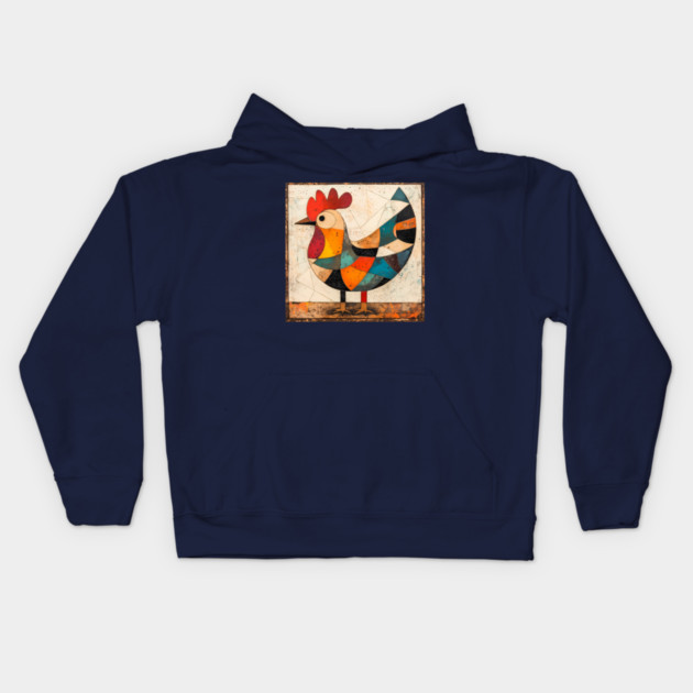 Chicken - Cubist Style Retro Colorful Abstract Design Kids Hoodie by TuncGK