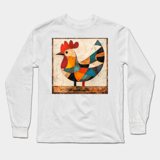 Chicken - Cubist Style Retro Colorful Abstract Design Long Sleeve T-Shirt