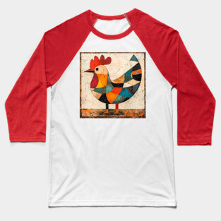 Chicken - Cubist Style Retro Colorful Abstract Design Baseball T-Shirt