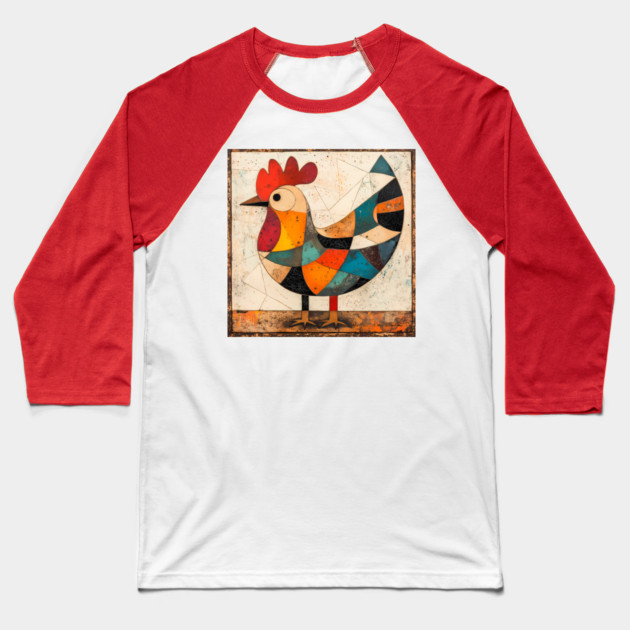 Chicken - Cubist Style Retro Colorful Abstract Design Baseball T-Shirt by TuncGK