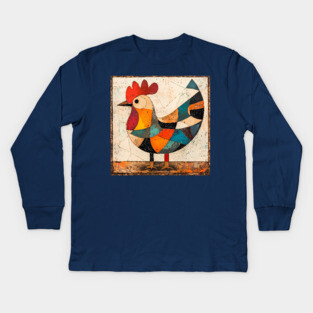 Chicken - Cubist Style Retro Colorful Abstract Design Kids Long Sleeve T-Shirt