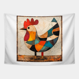 Chicken - Cubist Style Retro Colorful Abstract Design Tapestry