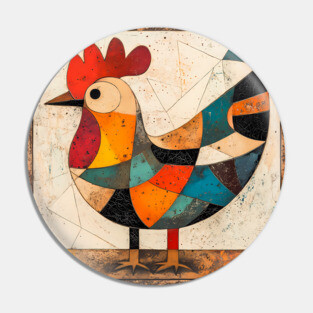 Chicken - Cubist Style Retro Colorful Abstract Design Pin