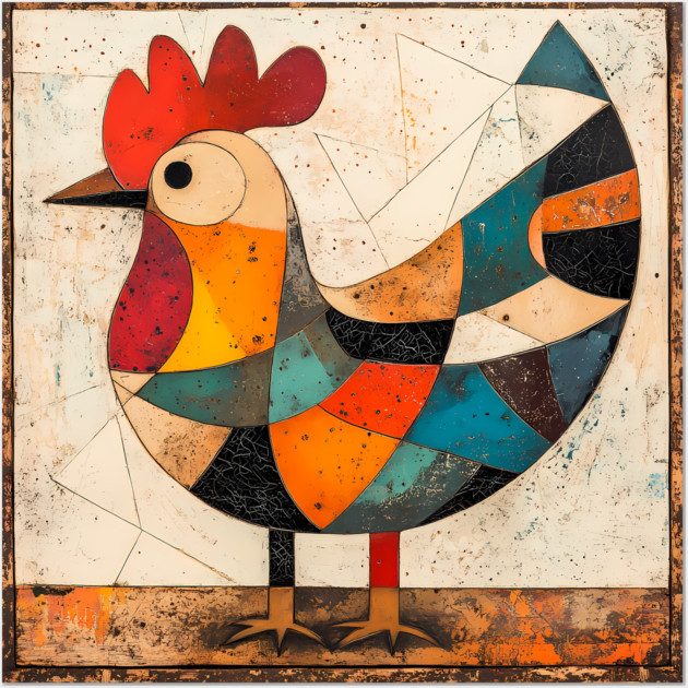 Chicken - Cubist Style Retro Colorful Abstract Design Wall Art by TuncGK