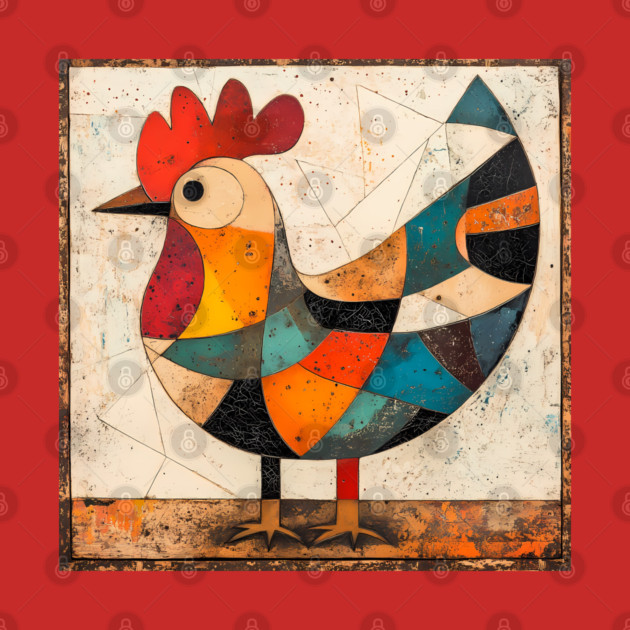 Chicken - Cubist Style Retro Colorful Abstract Design by TuncGK