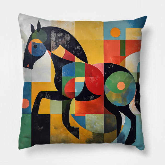 Horse - Modernist Style Colored Abstract Animal Pillow by TuncGK
