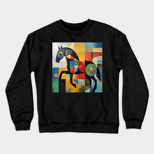 Horse - Modernist Style Colored Abstract Animal Crewneck Sweatshirt