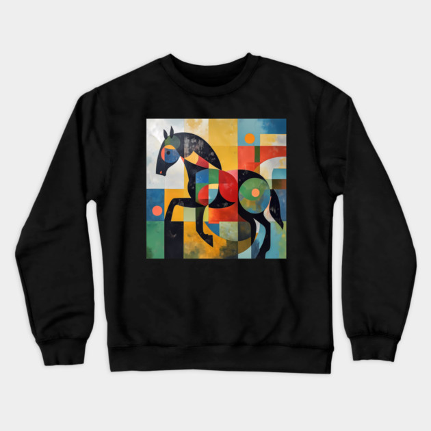 Horse - Modernist Style Colored Abstract Animal Crewneck Sweatshirt by TuncGK