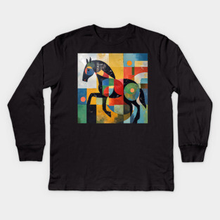 Horse - Modernist Style Colored Abstract Animal Kids Long Sleeve T-Shirt