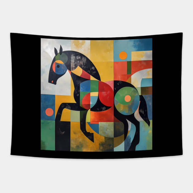 Horse - Modernist Style Colored Abstract Animal Tapestry by TuncGK