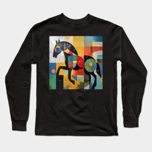 Horse - Modernist Style Colored Abstract Animal Long Sleeve T-Shirt