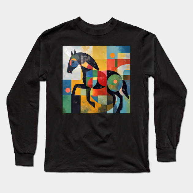 Horse - Modernist Style Colored Abstract Animal Long Sleeve T-Shirt by TuncGK