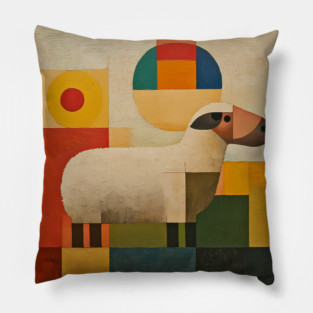 Sheep - Retro Modernism Style Colorful Abstraction Pillow