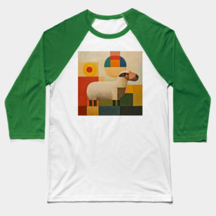 Sheep - Retro Modernism Style Colorful Abstraction Baseball T-Shirt