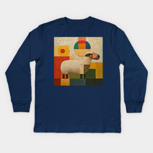 Sheep - Retro Modernism Style Colorful Abstraction Kids Long Sleeve T-Shirt