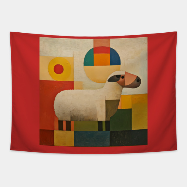 Sheep - Retro Modernism Style Colorful Abstraction Tapestry by TuncGK