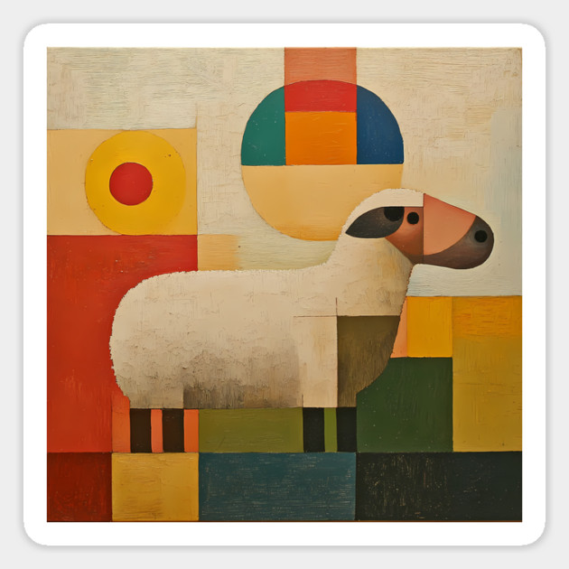 Sheep - Retro Modernism Style Colorful Abstraction Magnet by TuncGK