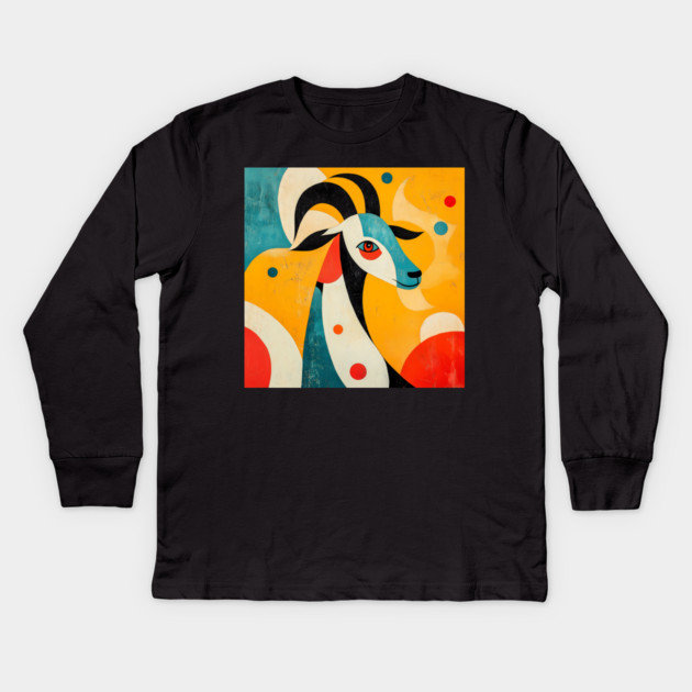 Goat - Mid Century Modernism Retro Animal Kids Long Sleeve T-Shirt by TuncGK