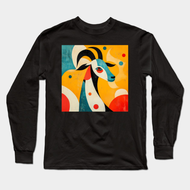 Goat - Mid Century Modernism Retro Animal Long Sleeve T-Shirt by TuncGK