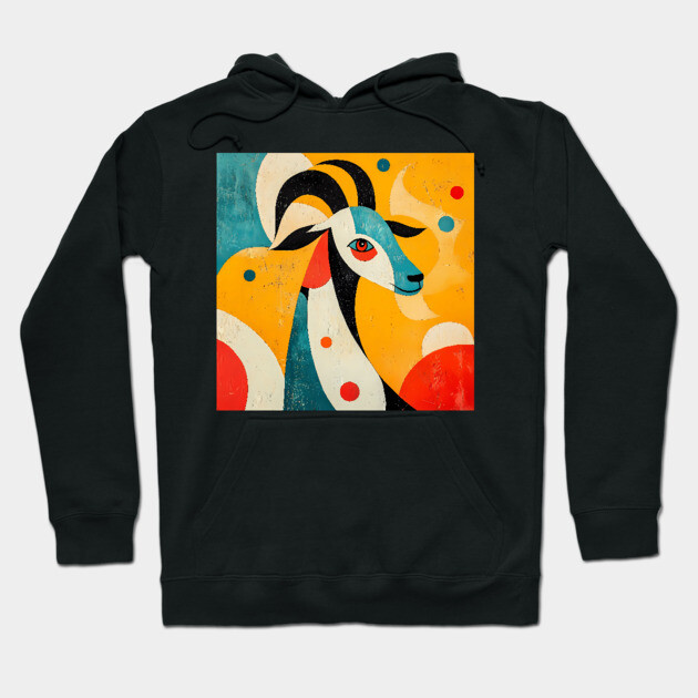 Goat - Mid Century Modernism Retro Animal Hoodie by TuncGK