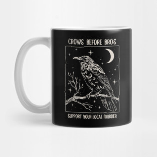 Funny Crows Before Bros, Support Your Local Murder, Vintage Retro Halloween Raven Mug