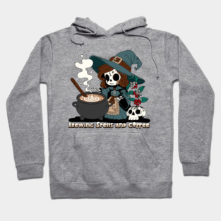 Witch Brewing up Spells and Coffee Hoodie