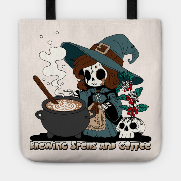 Witch Brewing up Spells and Coffee Tote by H. R. Sinclair