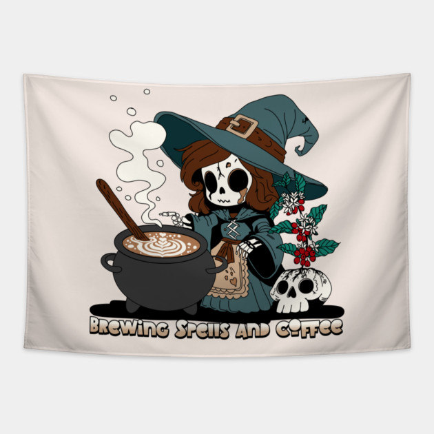 Witch Brewing up Spells and Coffee Tapestry by H. R. Sinclair
