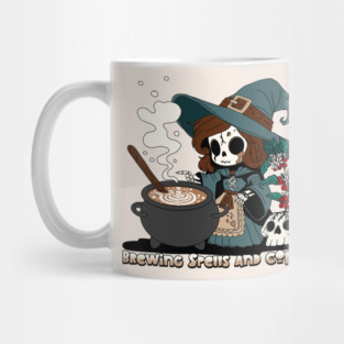 Witch Brewing up Spells and Coffee Mug