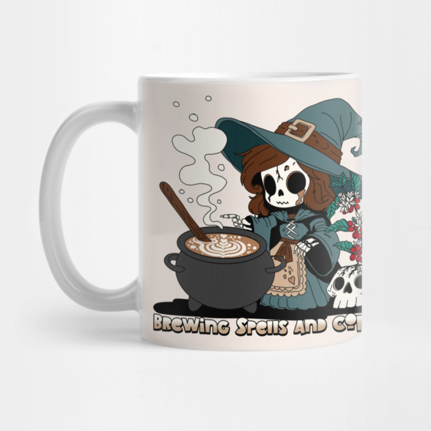 Witch Brewing up Spells and Coffee by H. R. Sinclair