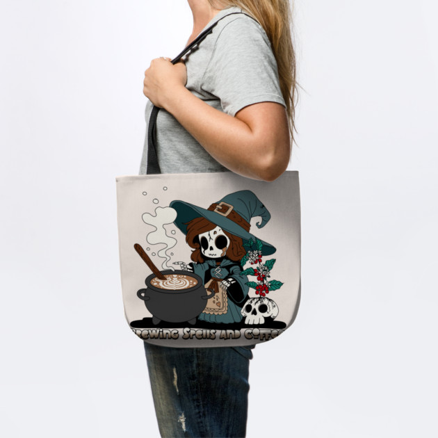 Witch Brewing up Spells and Coffee by H. R. Sinclair