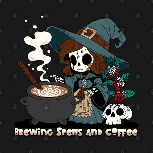 Witch Brewing up Spells and Coffee by H. R. Sinclair