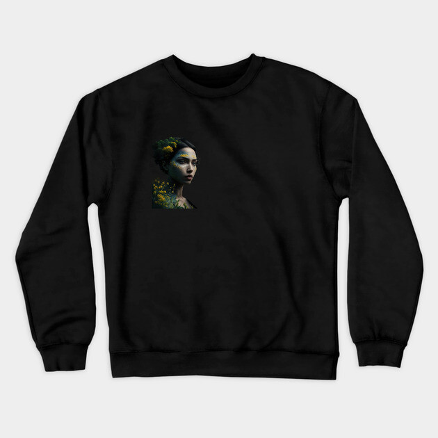 Angel Forest, head is adorned with green foliage and yellow flowers Crewneck Sweatshirt by animegirlnft