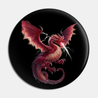 Red Dragon with Expansive Wings, Sharp Claws, and Scales Pin