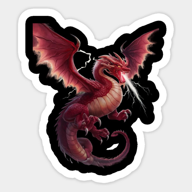 Red Dragon with Expansive Wings, Sharp Claws, and Scales Sticker by animegirlnft
