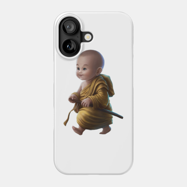 Baby with a Pixelated area Over the Face, Dressed in Traditional Monk Attire with a staff in Hand Phone Case by animegirlnft