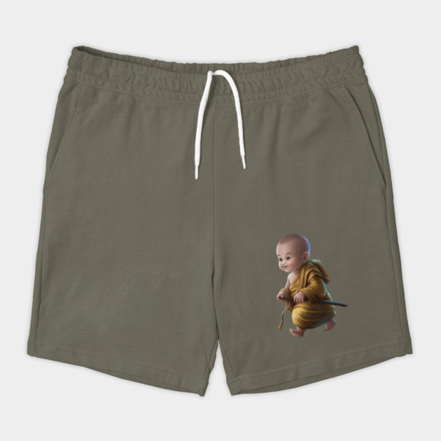 Baby with a Pixelated area Over the Face, Dressed in Traditional Monk Attire with a staff in Hand by animegirlnft