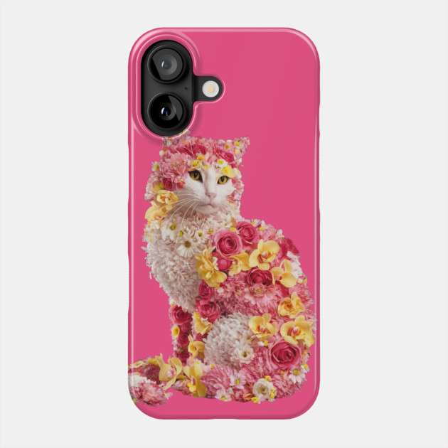 Cat Adorned with Various Pink Flowers, Creating a Whimsical and Artistic Phone Case by animegirlnft