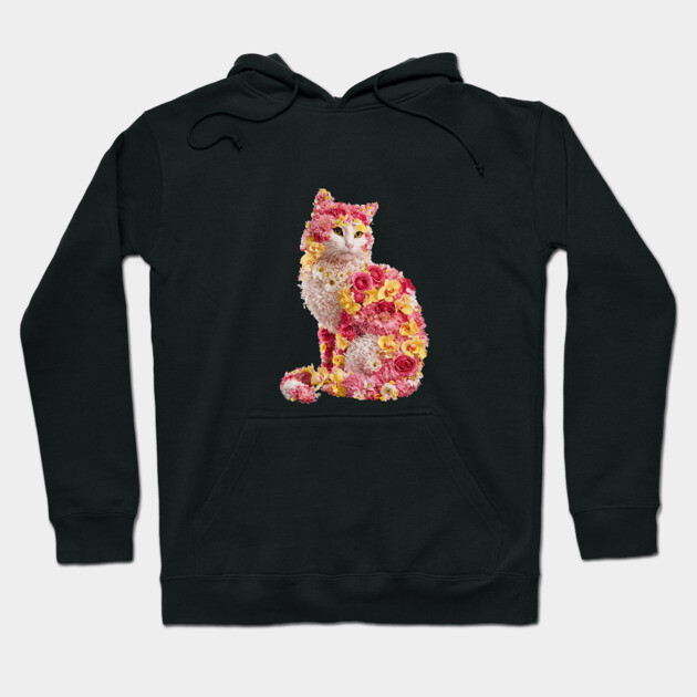 Cat Adorned with Various Pink Flowers, Creating a Whimsical and Artistic Hoodie by animegirlnft