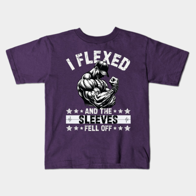 Mens I Flexed and The Sleeves Fell Off Funny Gym Workout Kids T-Shirt by JessArty