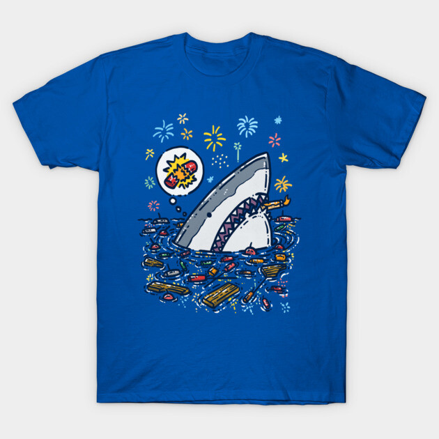 Potential Fireworks Disaster Shark T-Shirt by nickv47