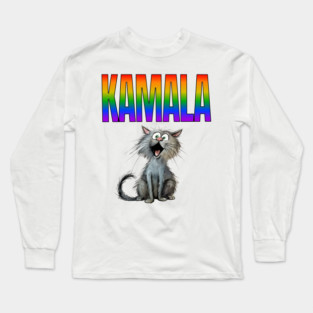 Cats and Cat Ladies for KAMALA shout it out rainbow design Long Sleeve T-Shirt