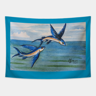 Flying fish gliding over the sea Tapestry