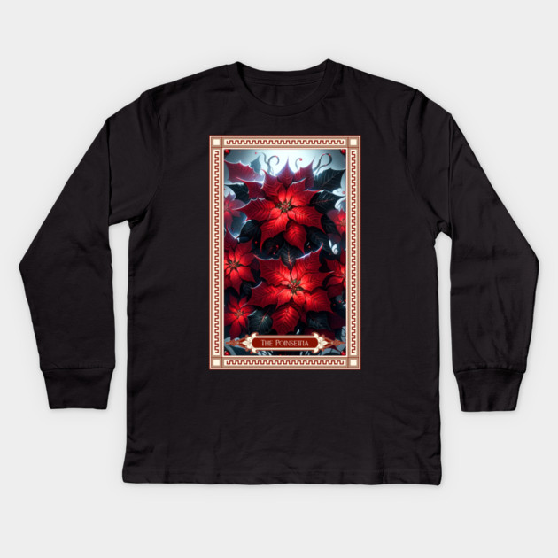 The Poinsettia Tarot Card Kids Long Sleeve T-Shirt by HolidayBug
