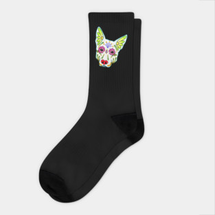 German Shepherd in White - Day of the Dead Sugar Skull Dog Socks
