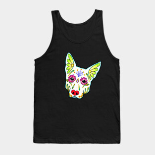 German Shepherd in White - Day of the Dead Sugar Skull Dog Tank Top